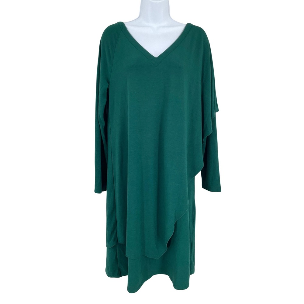 Soft Surroundings Dress Sz M Emerald‎ Green Asymmetric Draped Lagenlook Relaxed